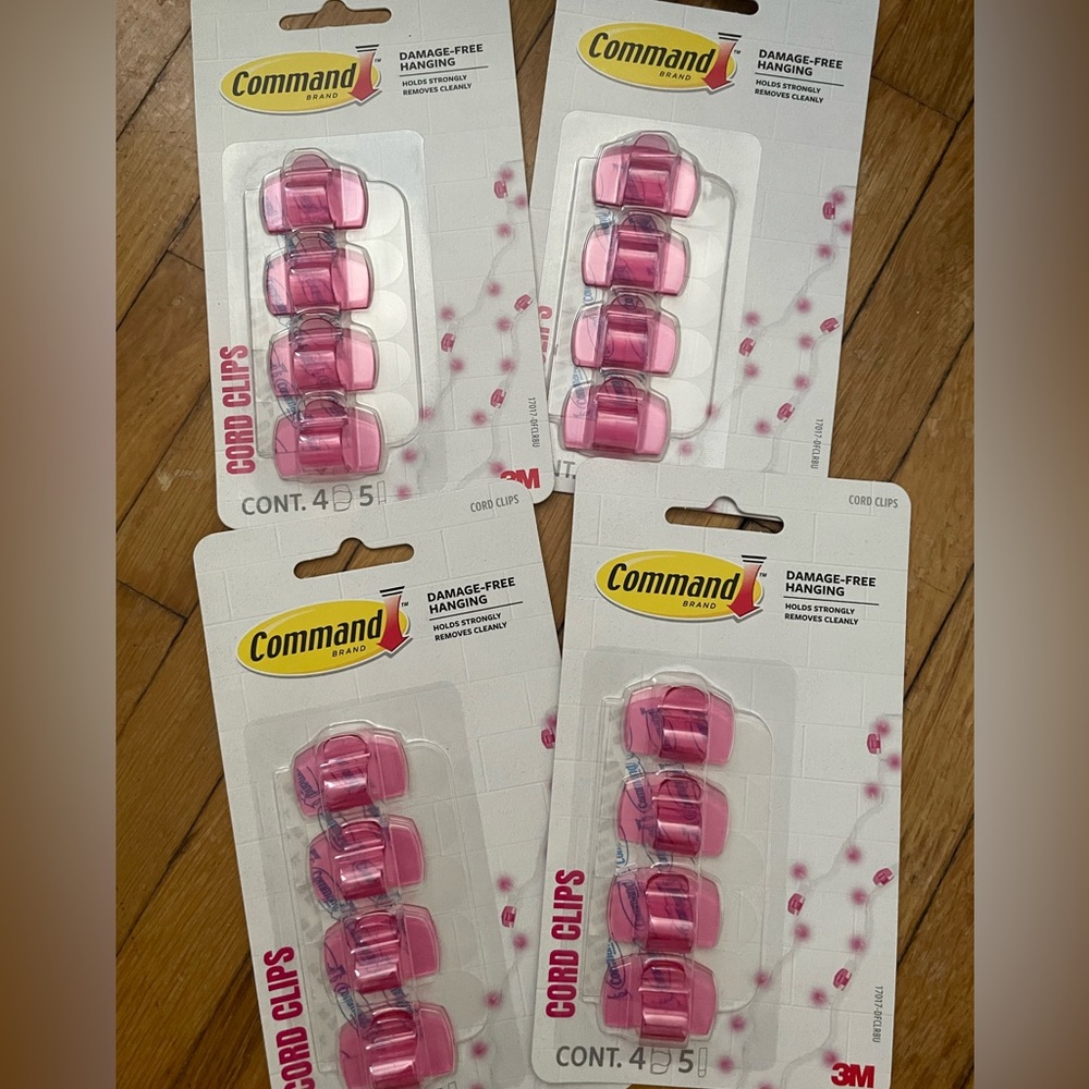 Command clear cord strips pink 4 clips lot of 4